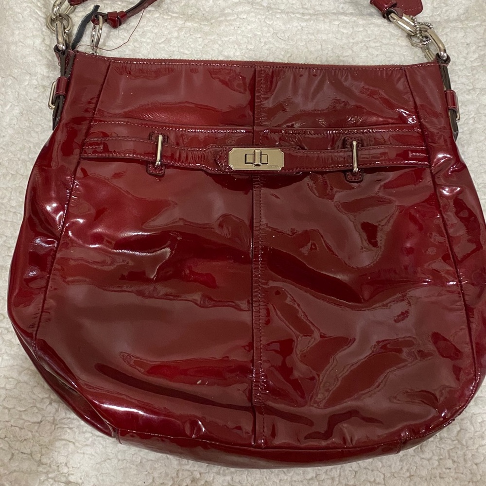Red coach paten leather purse